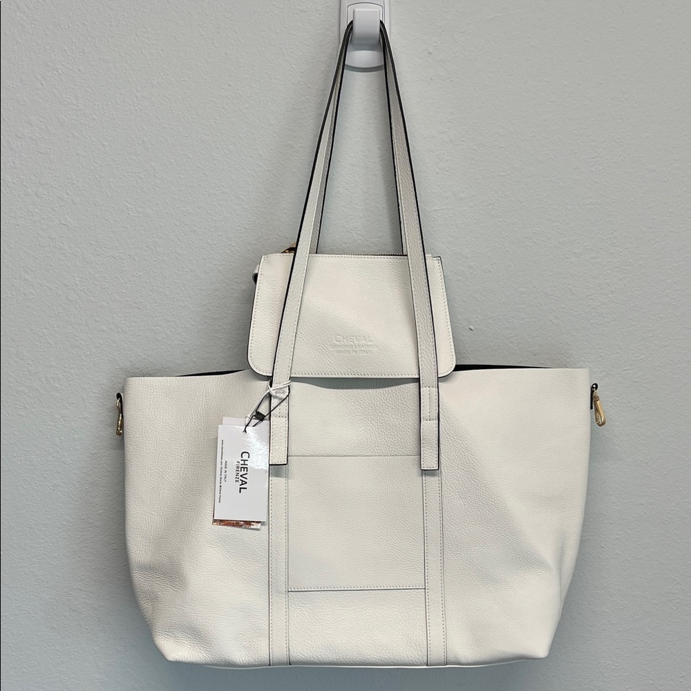 Cheval Firenze | White Leather Tote w/ Matching Mini Bag